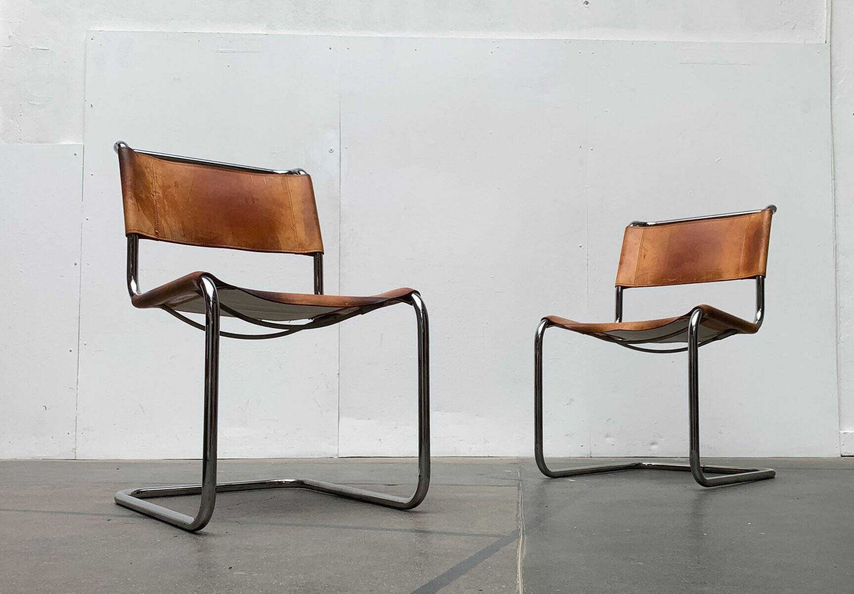 German vintage leather cantilever chairs S33 by Mart Stam for Thonet, set of 8