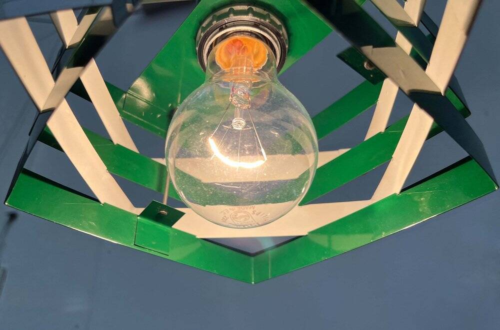 Modern metal lamella pendant lamp from the mid-century in the style of J. J. M. Hoogervorst for Anvia, 1960s.