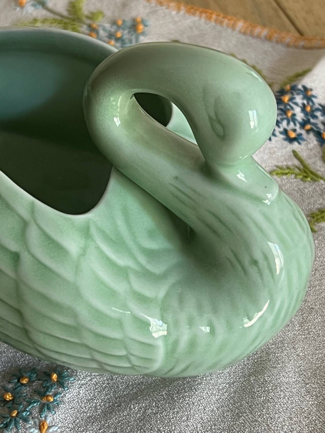 Almond green ceramic swan