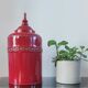 Large decorative red lacquered metal teapot - Vintage Asian style