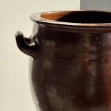 Very large glazed brown terracotta pot with two handles H41 D30