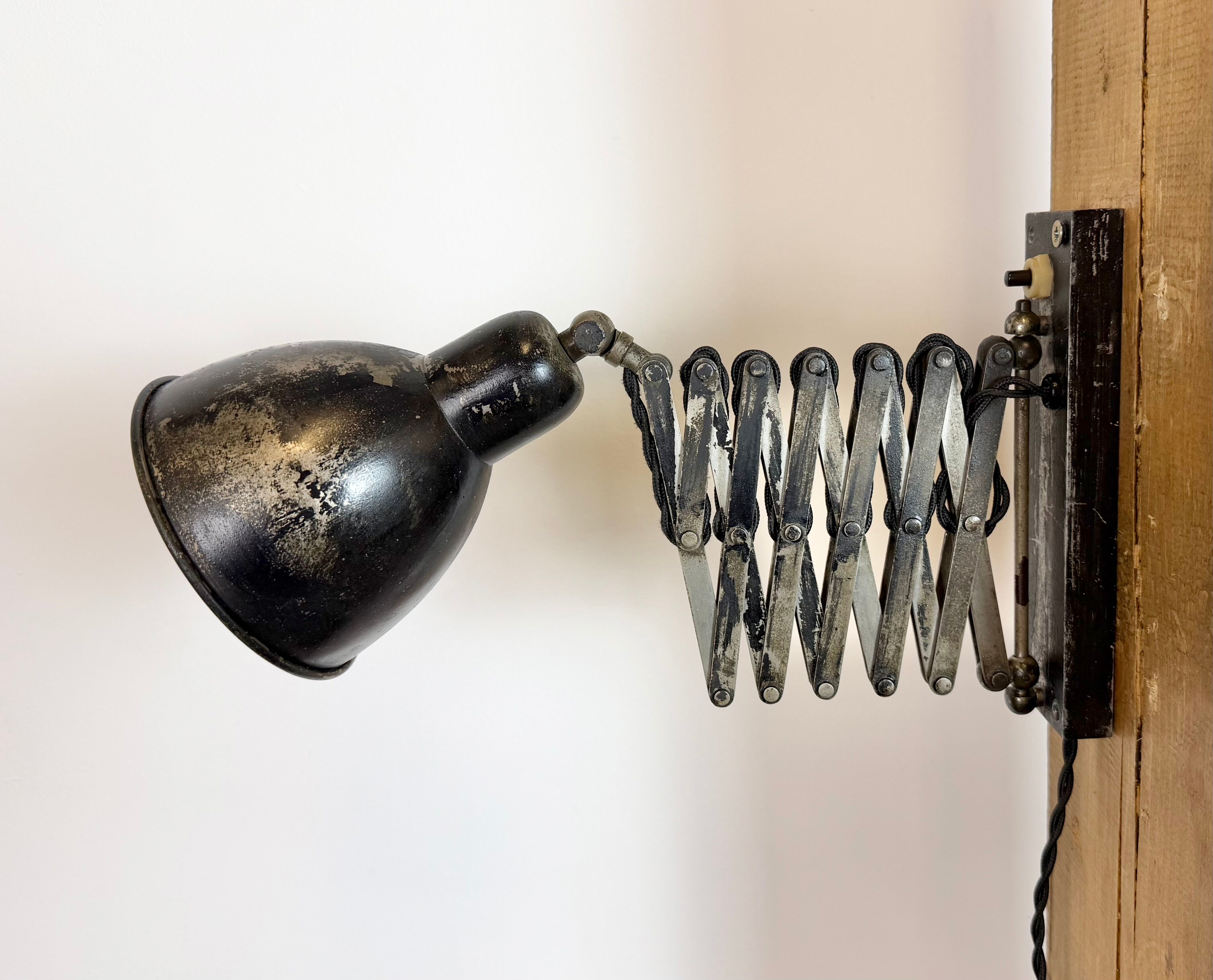 Industrial Black Scissor Wall Lamp, 1950s