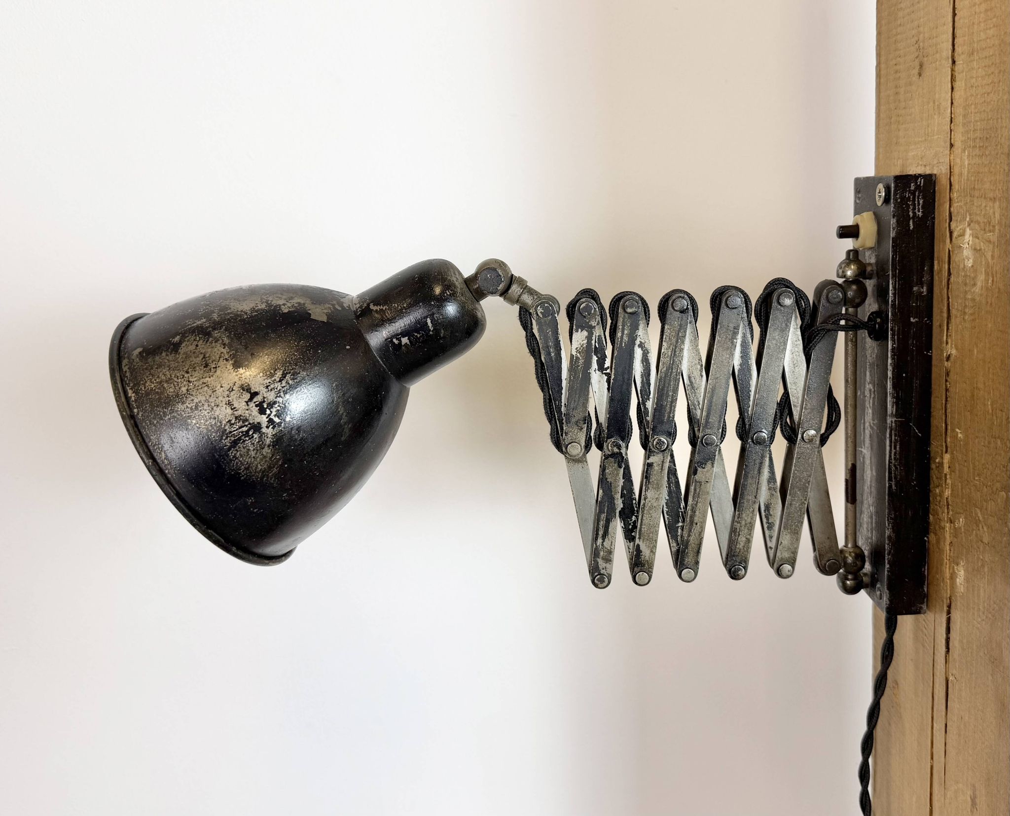 Industrial Black Scissor Wall Lamp, 1950s