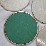 6 vintage chiseled silver metal coasters