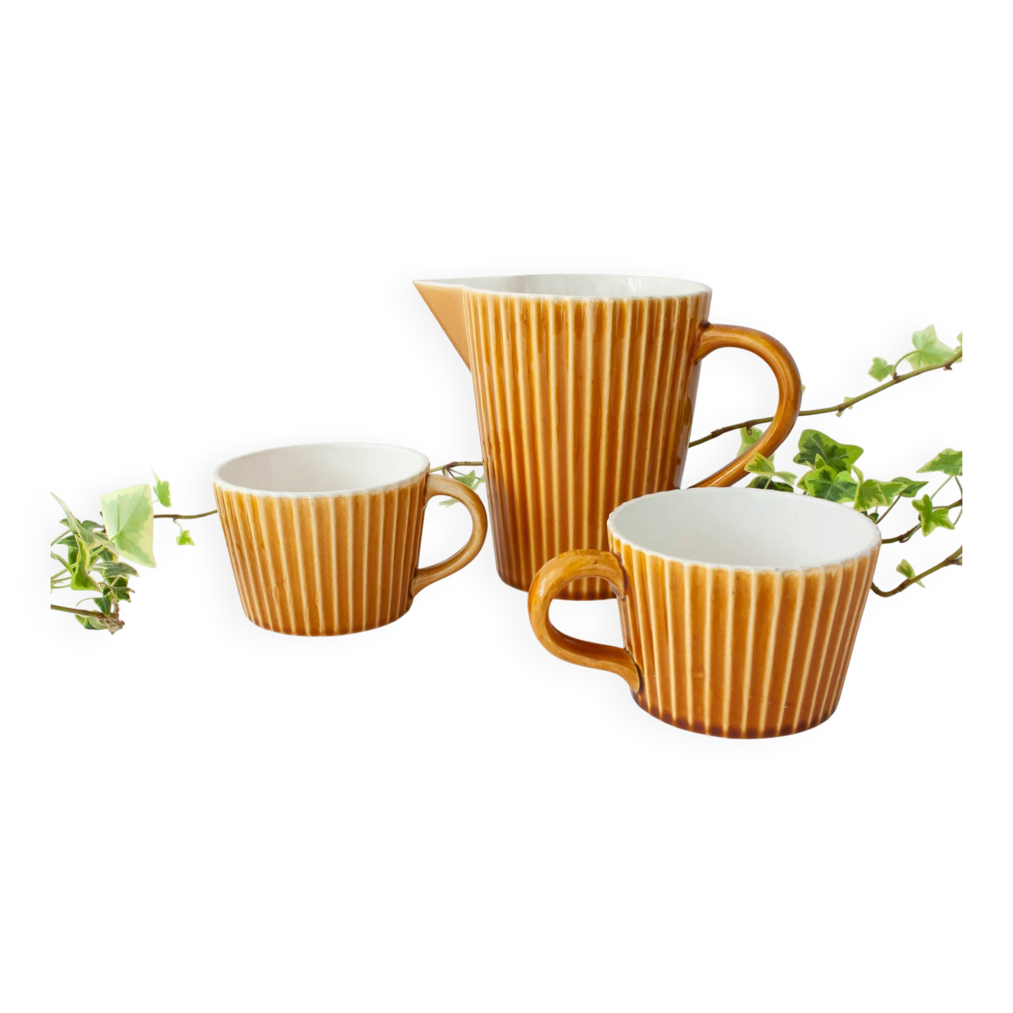 Set of Ceramic Tea Cups and Milk Jug by Secla, 1970's