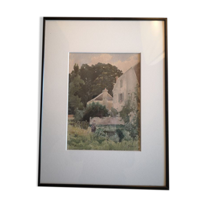Aquarelle Vue de Brièvres - Signée