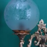 Pair of large double-light wall sconces in vintage brass and glass