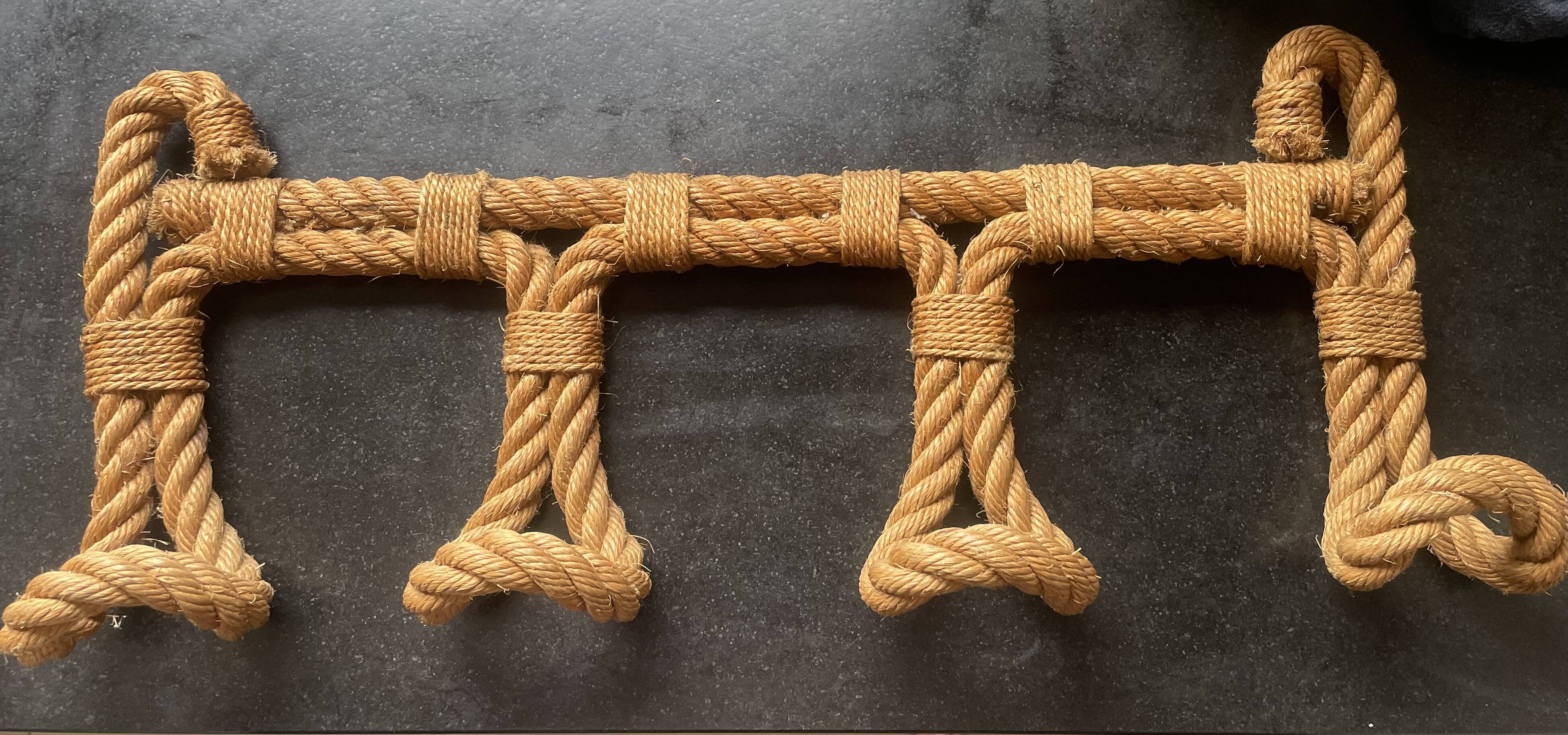 vintage wall coat rack in braided rope