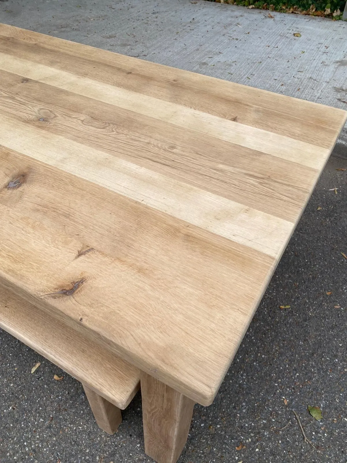 2 stripped farmhouse benches in solid oak, 1970, 175cm.