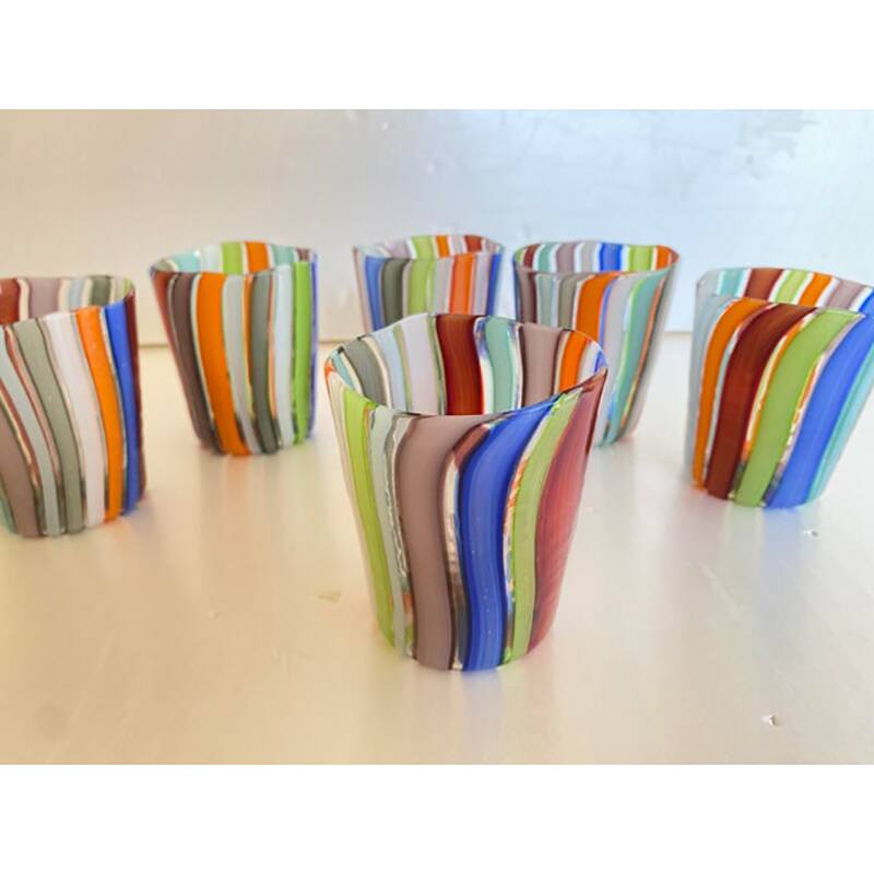 Ensemble de 6 verres contemporains multicolores de style Murano