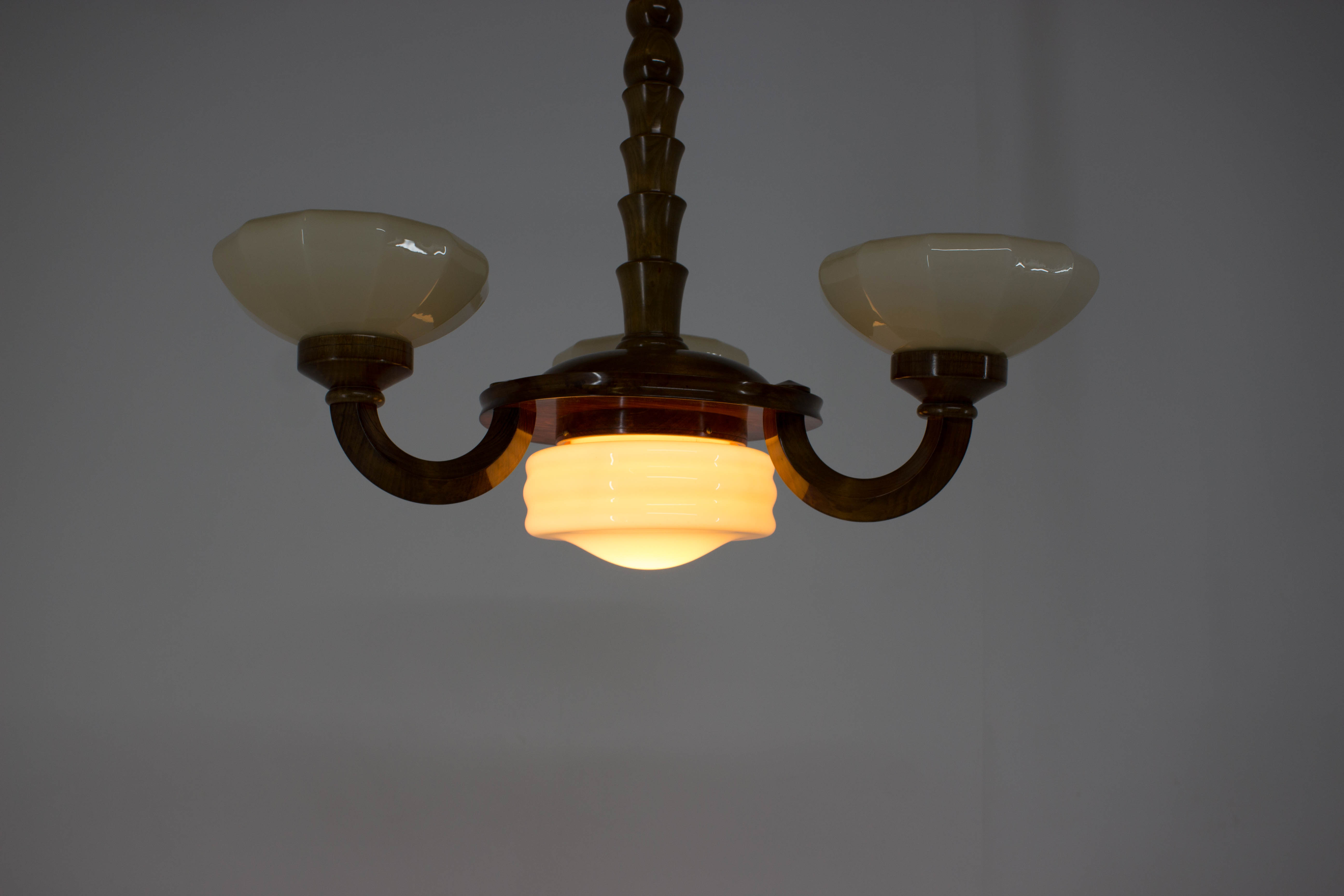 Art deco wood chandelier, 1930s