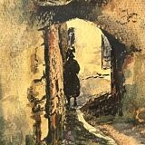 Watercolor by Emile Gudin (1874-1957), rue de Riez, southern town