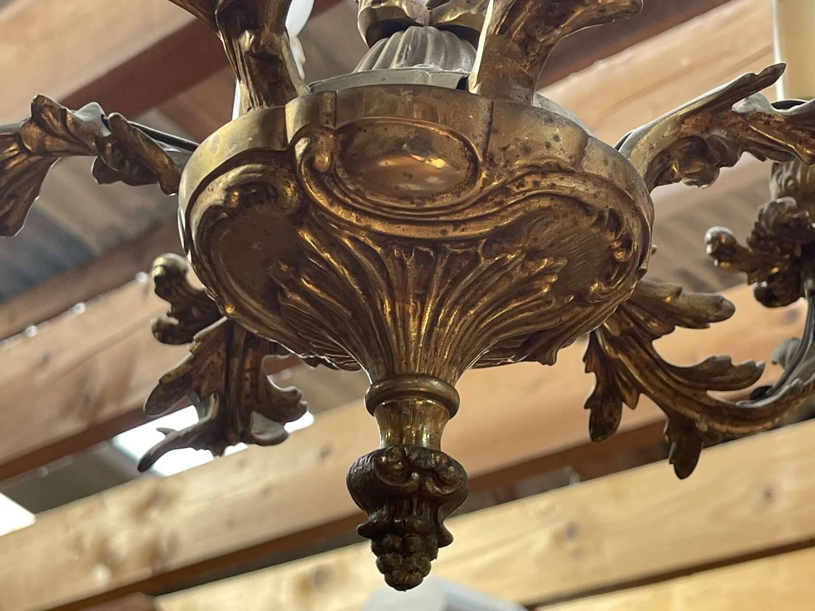Louis XV style 6-light bronze chandelier from the 1950s