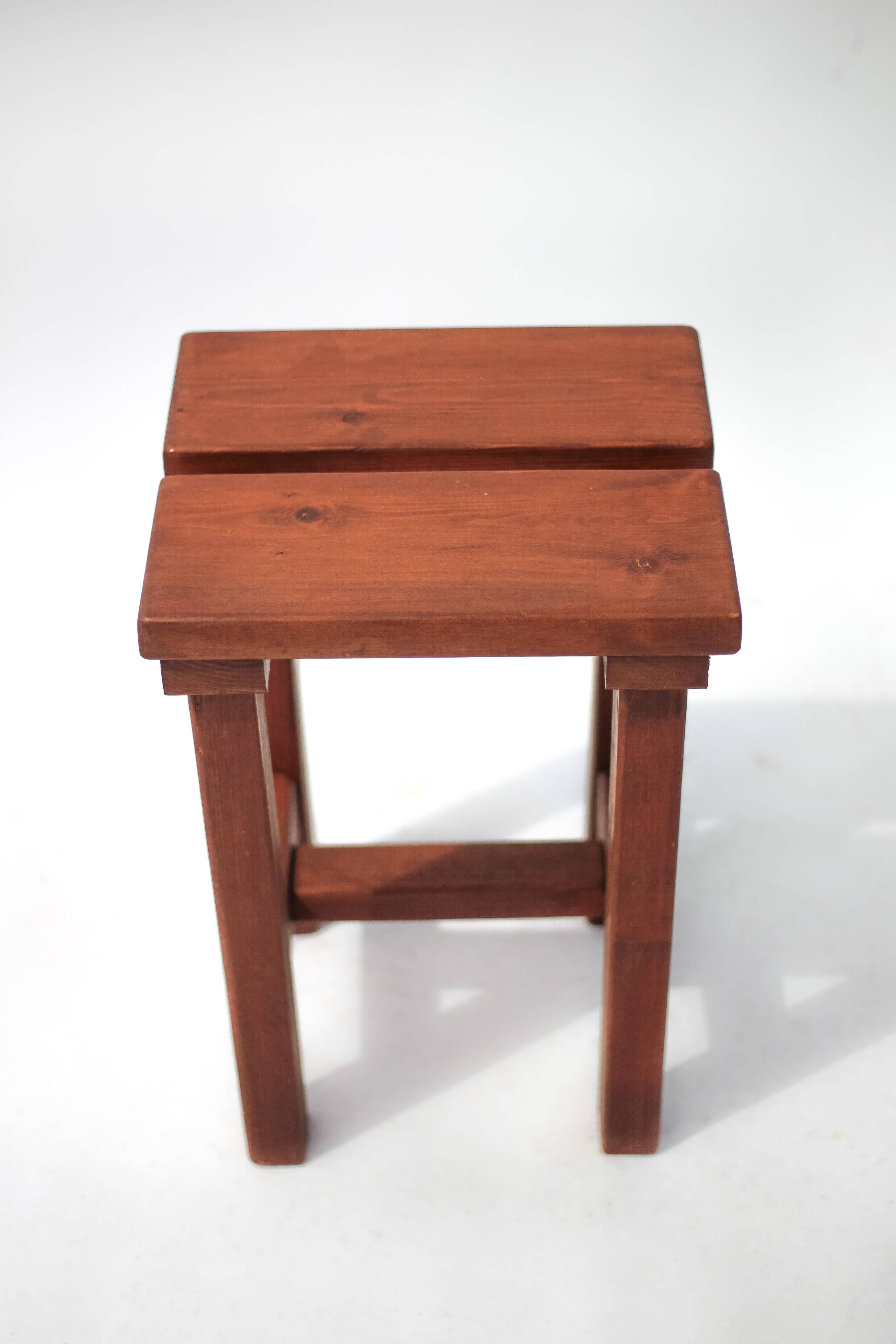 Vintage stool, brutalist pine stool, accent stool