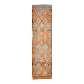 3x11 Orange Brown Tribal Turkish Vintage Runner Rug, 88x330Cm