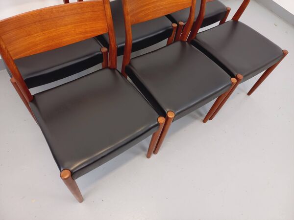 Suite de 6 chaises scandinaves vintage Fristho Franeker en teck et skai des années 60