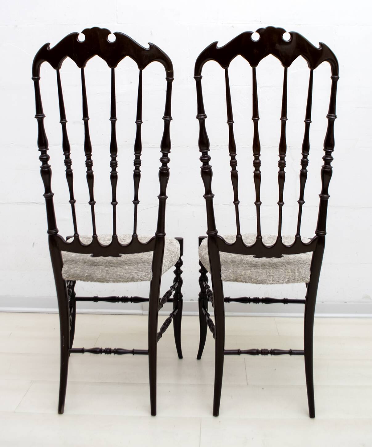 Pair of Gaetano Descalzi Midcentury Italian Chiavari High Back Chairs, 1950