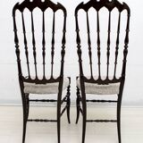 Pair of Gaetano Descalzi Midcentury Italian Chiavari High Back Chairs, 1950
