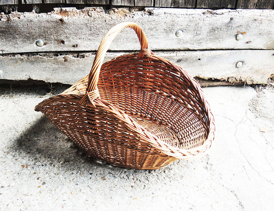 Old basket with logs in light wicker