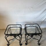 Pair of vintage wrought iron and glass side tables – Mediterranean style