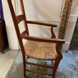 provençal armchair with dark beech armrests two-tone straw seat