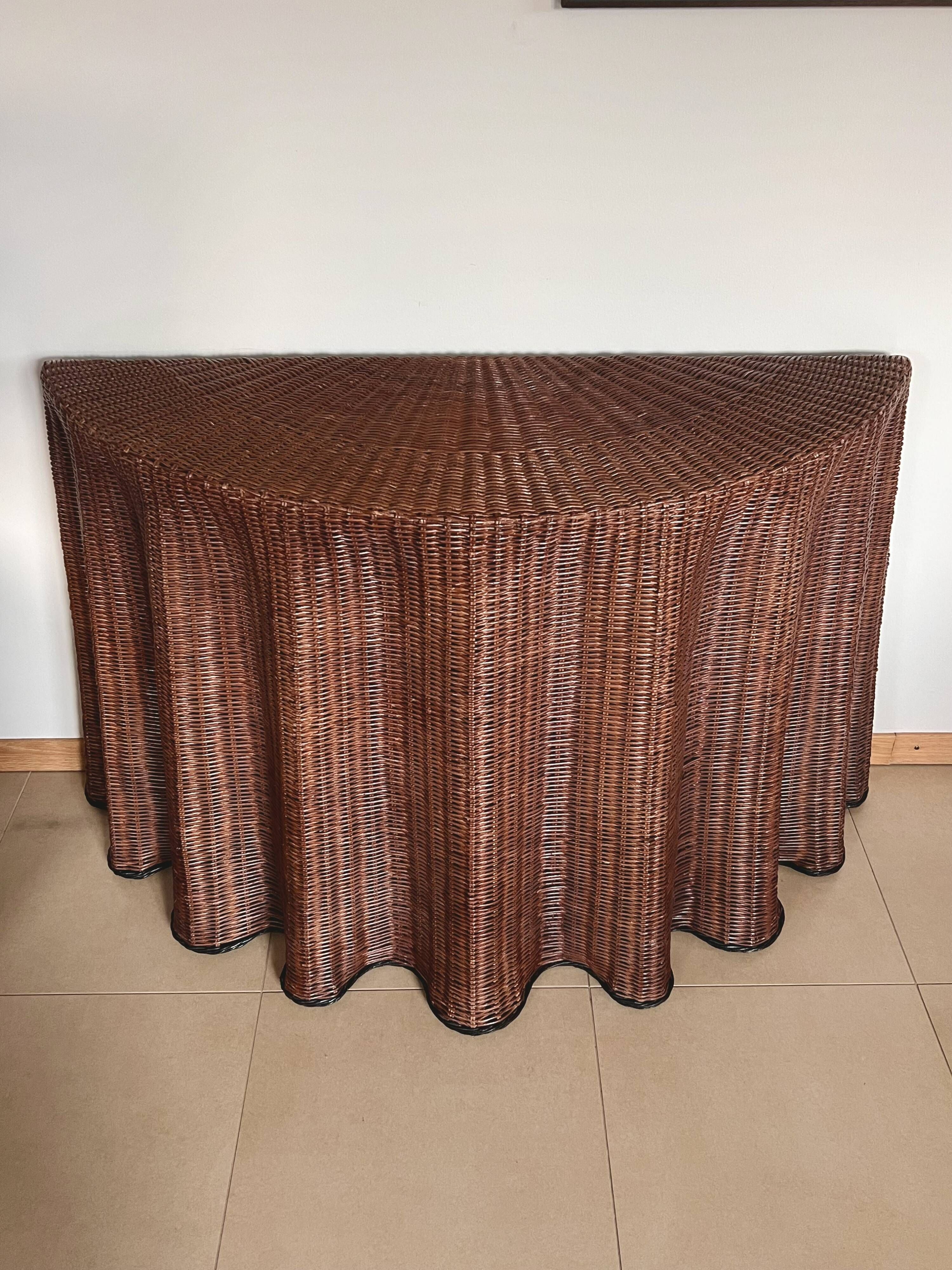 Vintage Console Wicker Trompe-l’Œil  Skirted Ghost Table