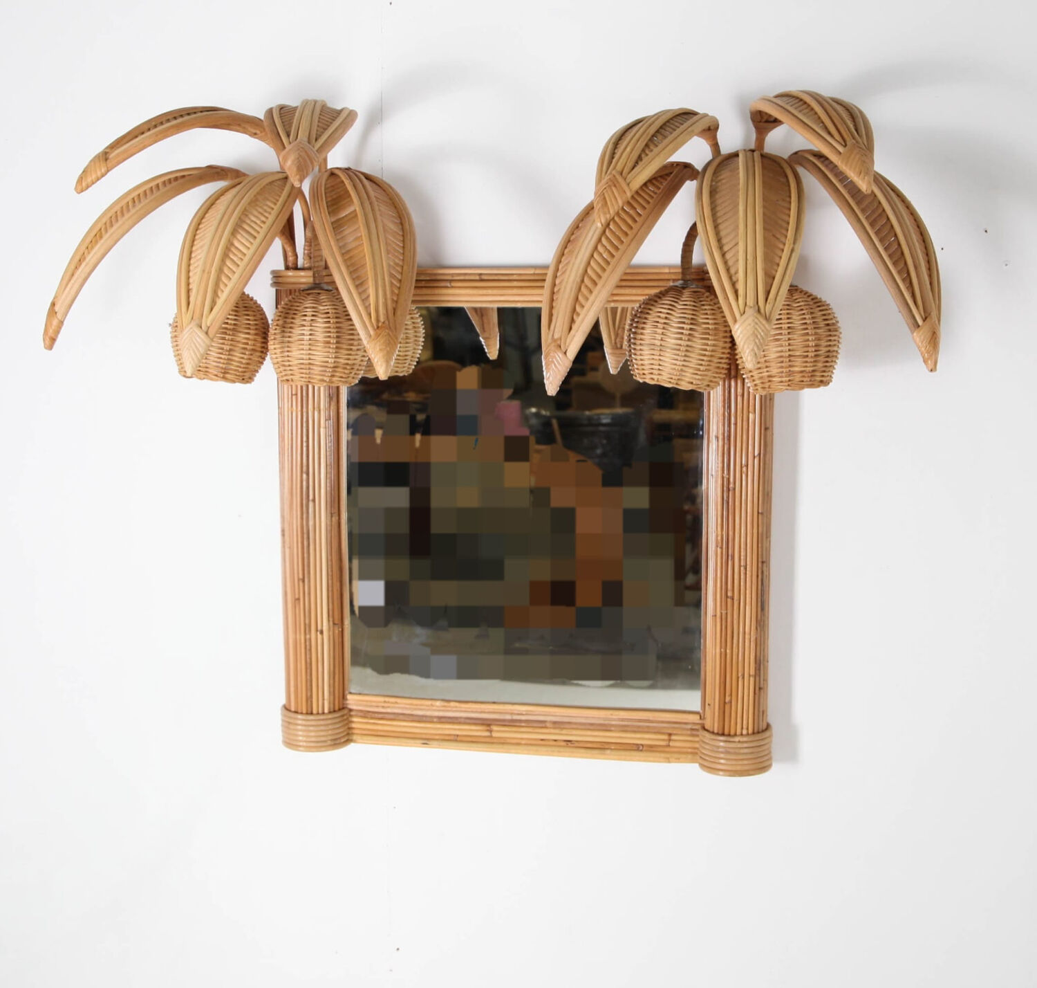 Lighted mirror in rattan 100x80cm