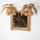 Lighted mirror in rattan 100x80cm