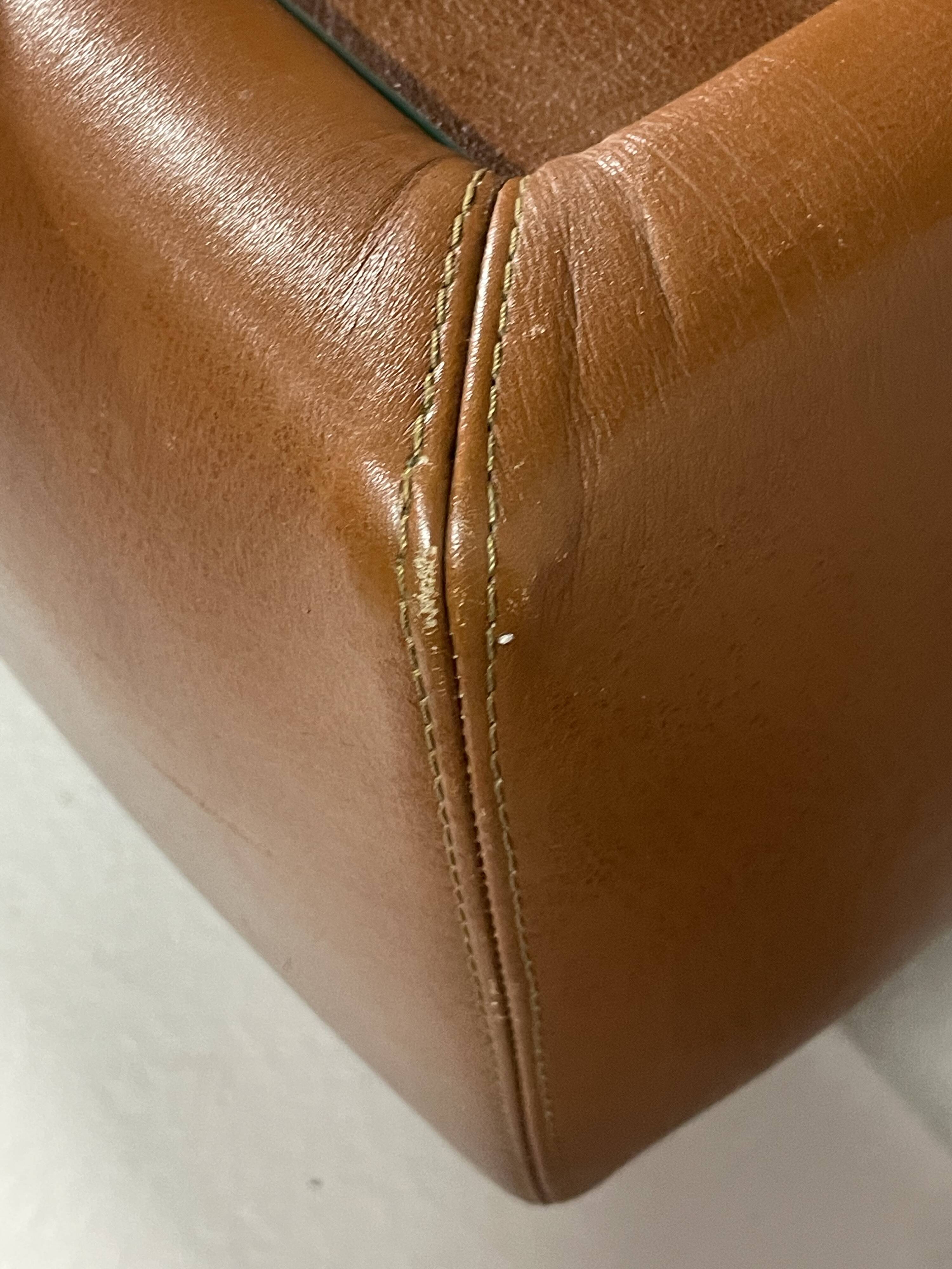 Cognac faux leather & glass coffee table