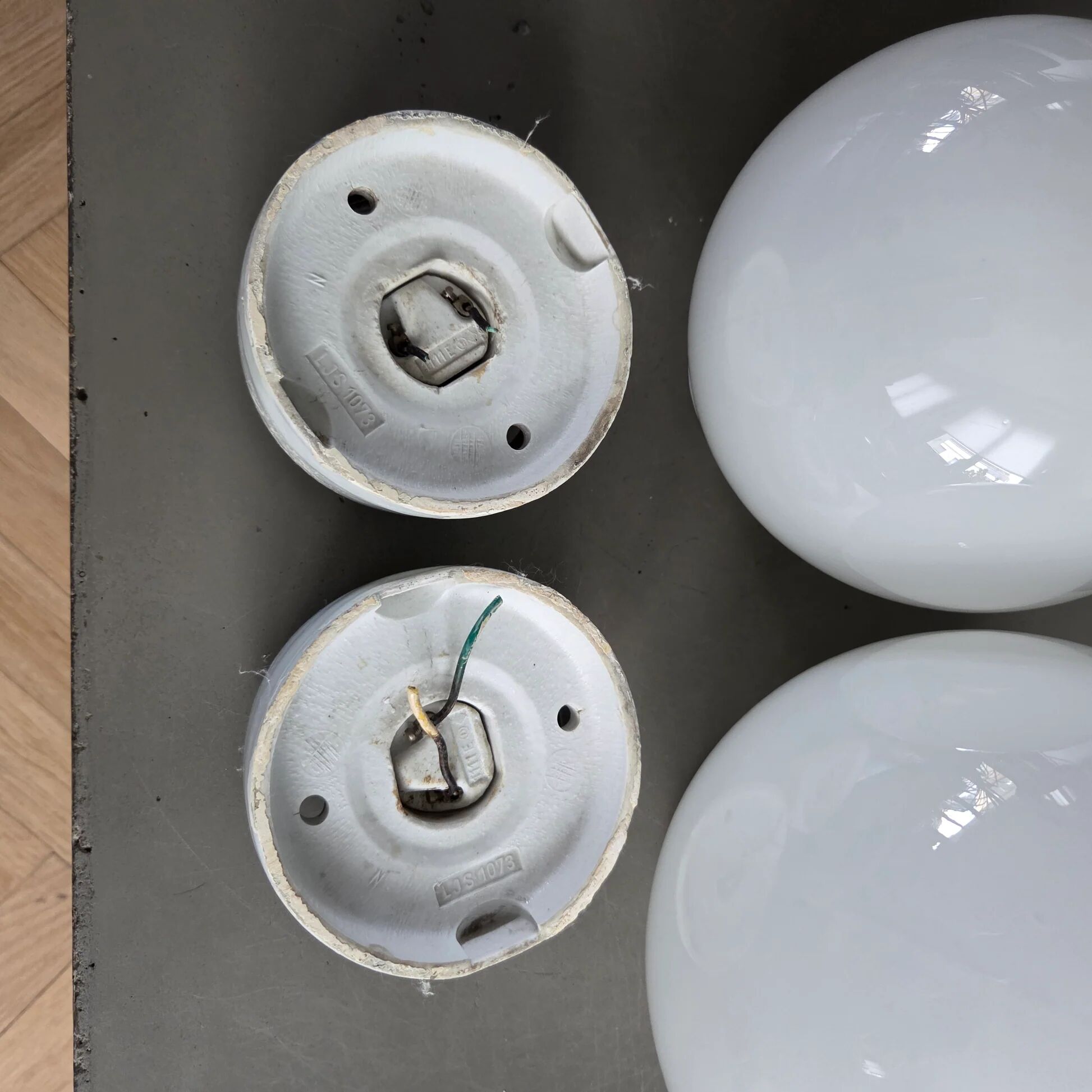 Pair of wall lights / ceiling lights with ceramic bases.
