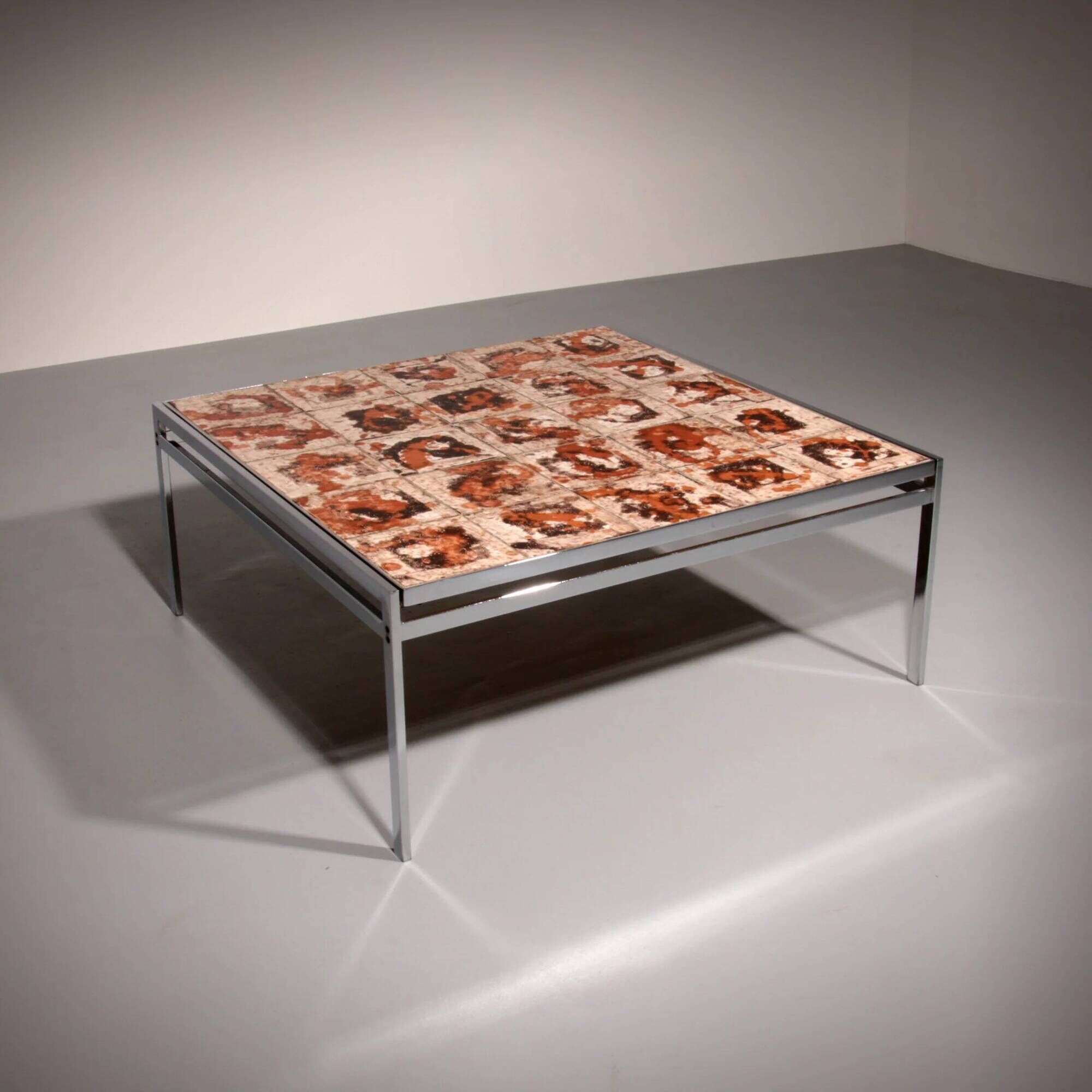 Coffee table in chrome-plated frame and ceramic tiles, Denmark, 1970s