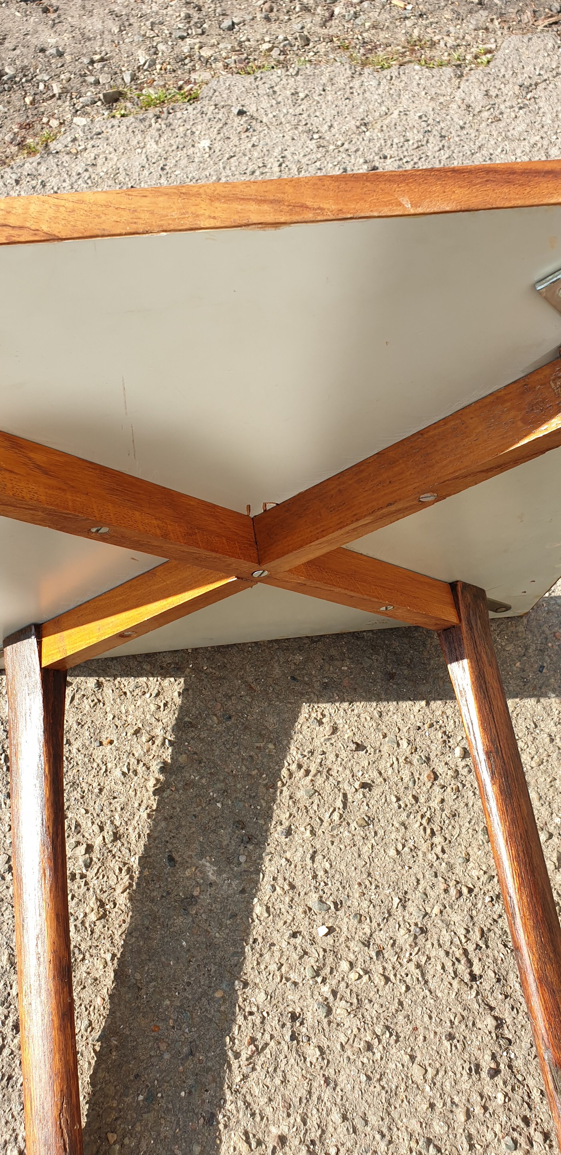 Wooden table with geometric decoration