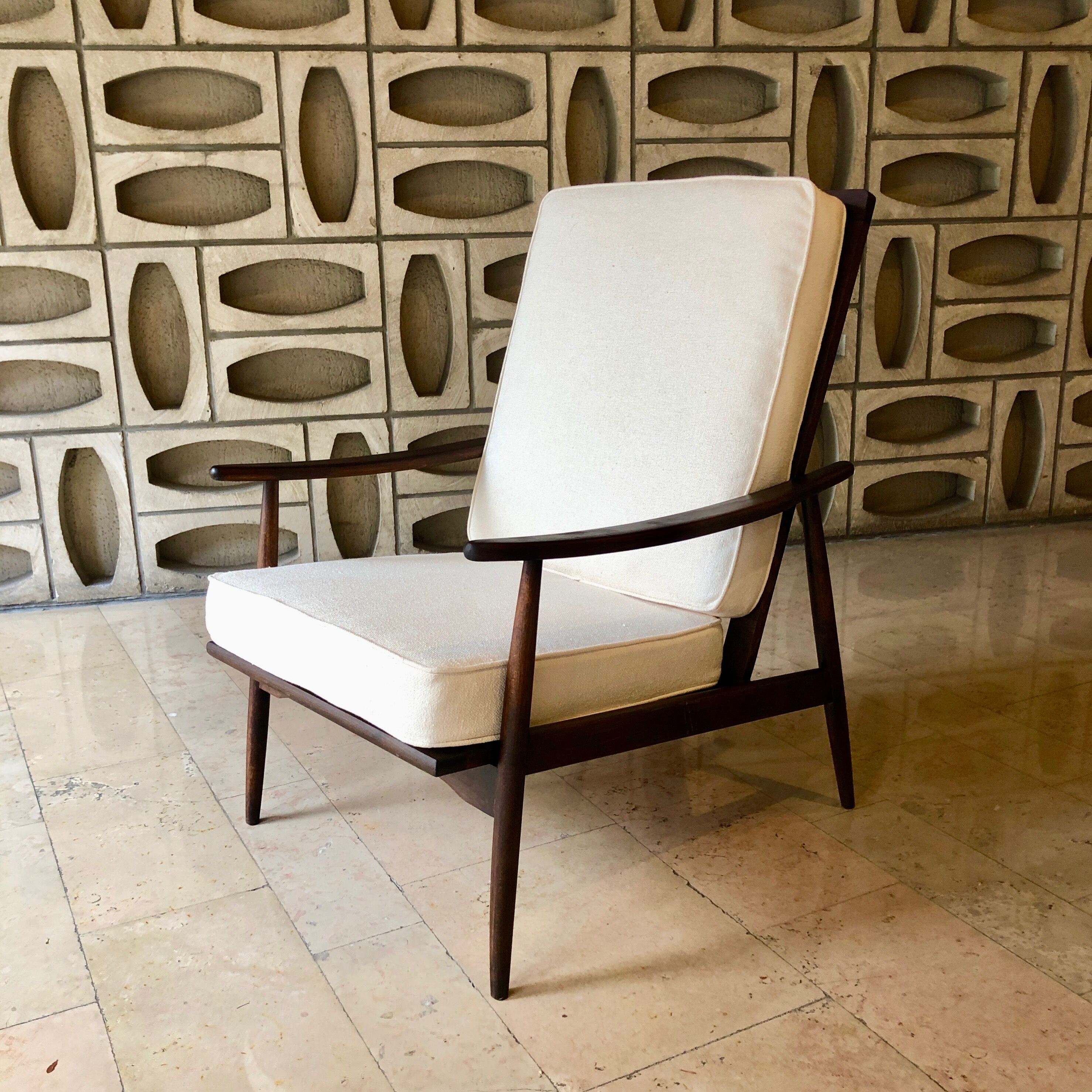 Scandinavian teak armchair, Lelièvre fabric