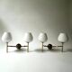 2 double wall lights in brass and white opaline glass, Arlus design 1950