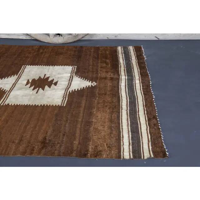 Vintage Turkish Hand-Knotted Wool Cotton Brown Kilim Area Rug 148x198