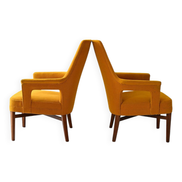 Paire de fauteuils scandinaves jaunes vintage des années 1950