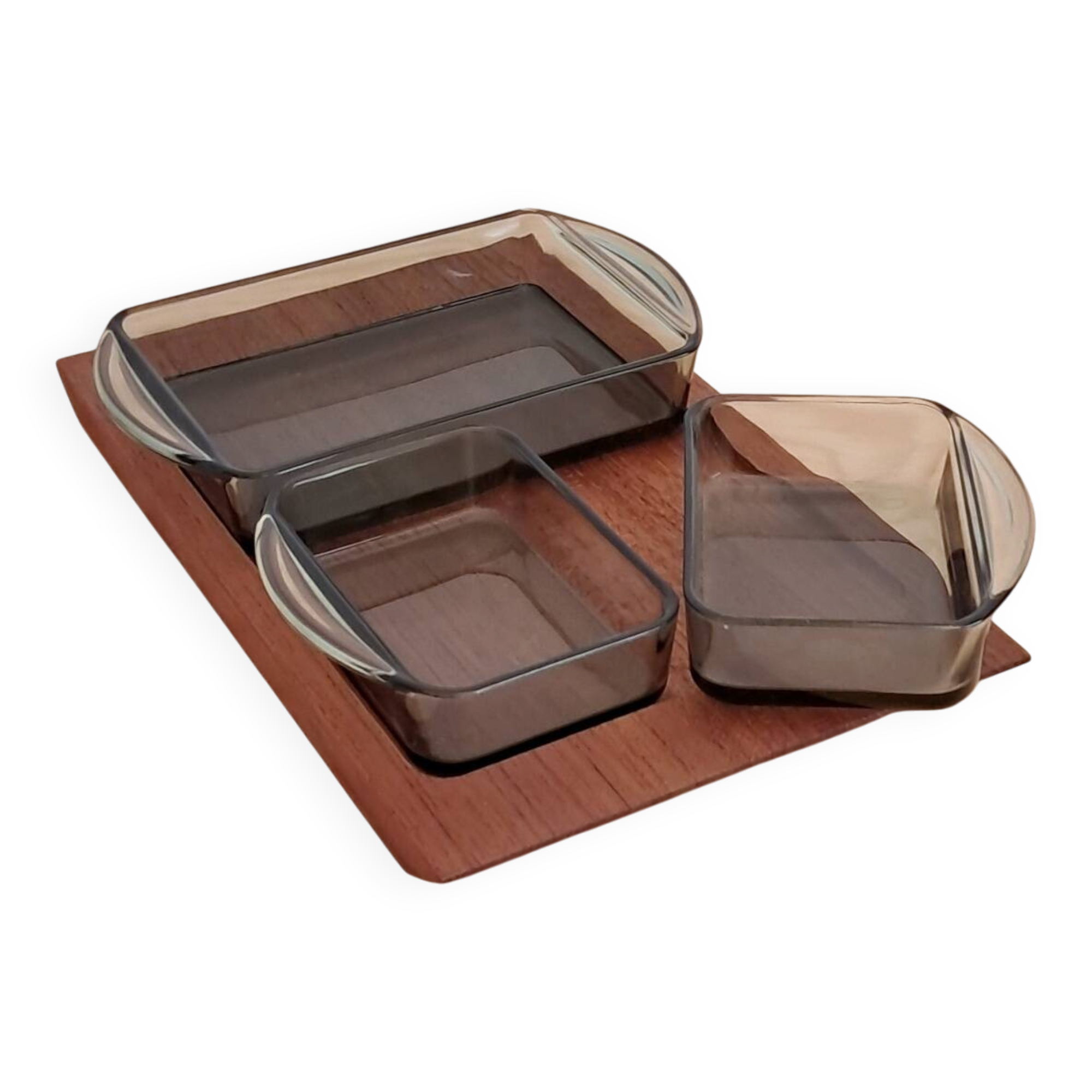 Service apéritif en teck et verre fumé – design scandinave années 60