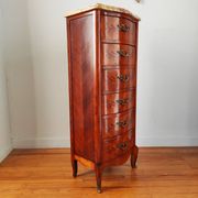 Curved chest of drawers in marquetry – marble top – Louis XV style
