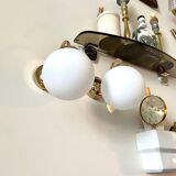 2 wall lamps in gilded metal and white opaline
