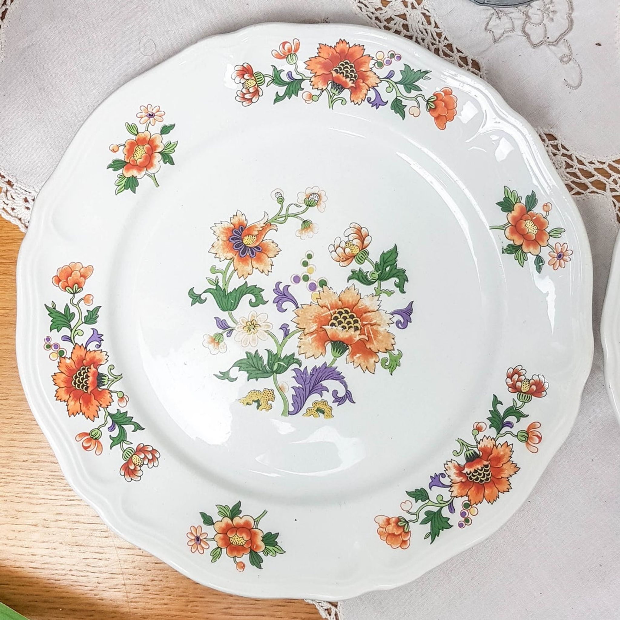 Set of 3 vintage earthenware flat plates "Moulins des Loups" Orchies model from the 1960s
