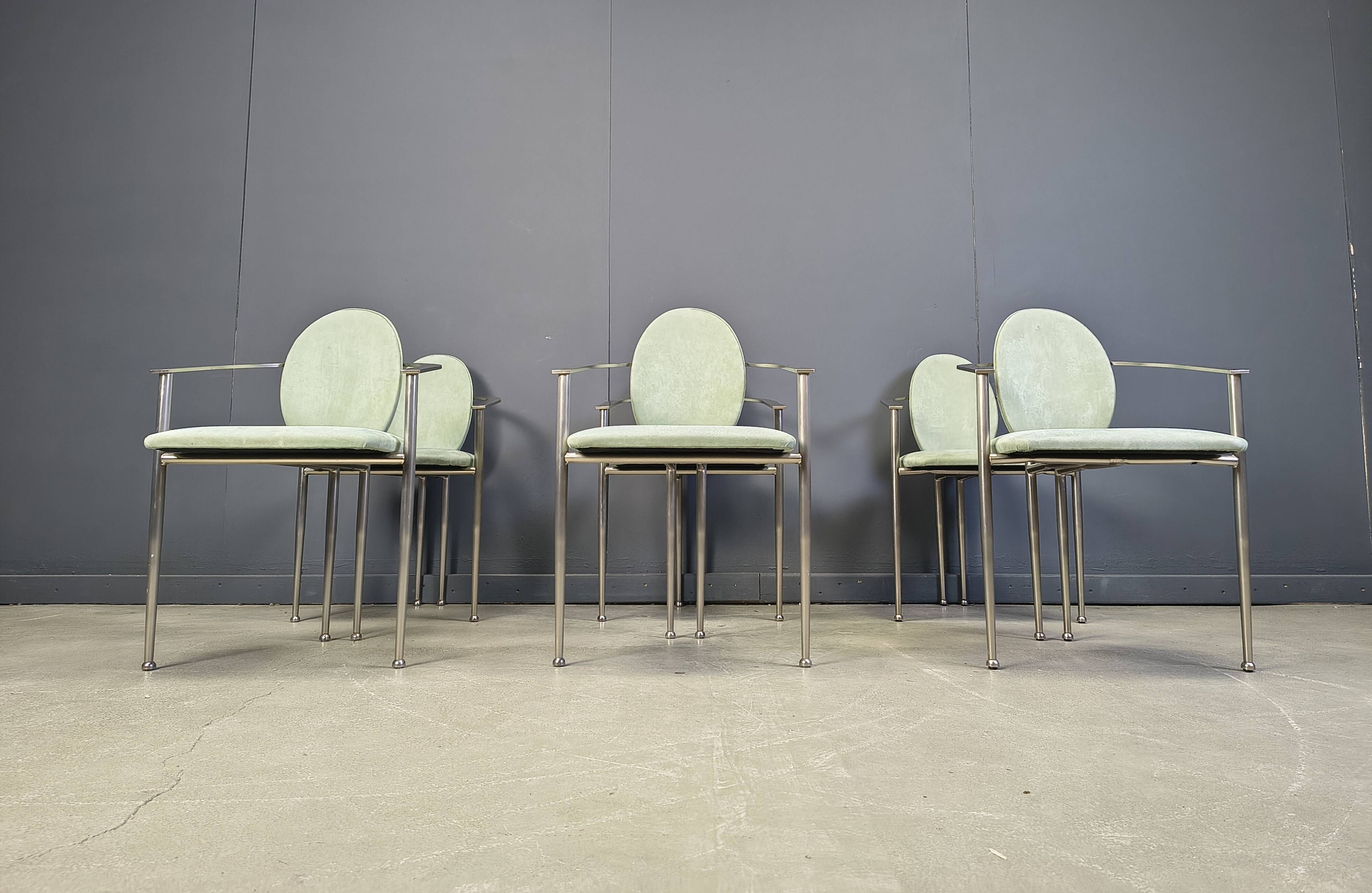 Vintage dining chairs by Belgo chrom, set of 6 - 1980s