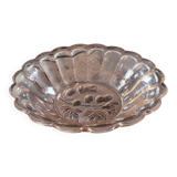 Pink molded glass bowl – embossed plant decoration – 1950s style