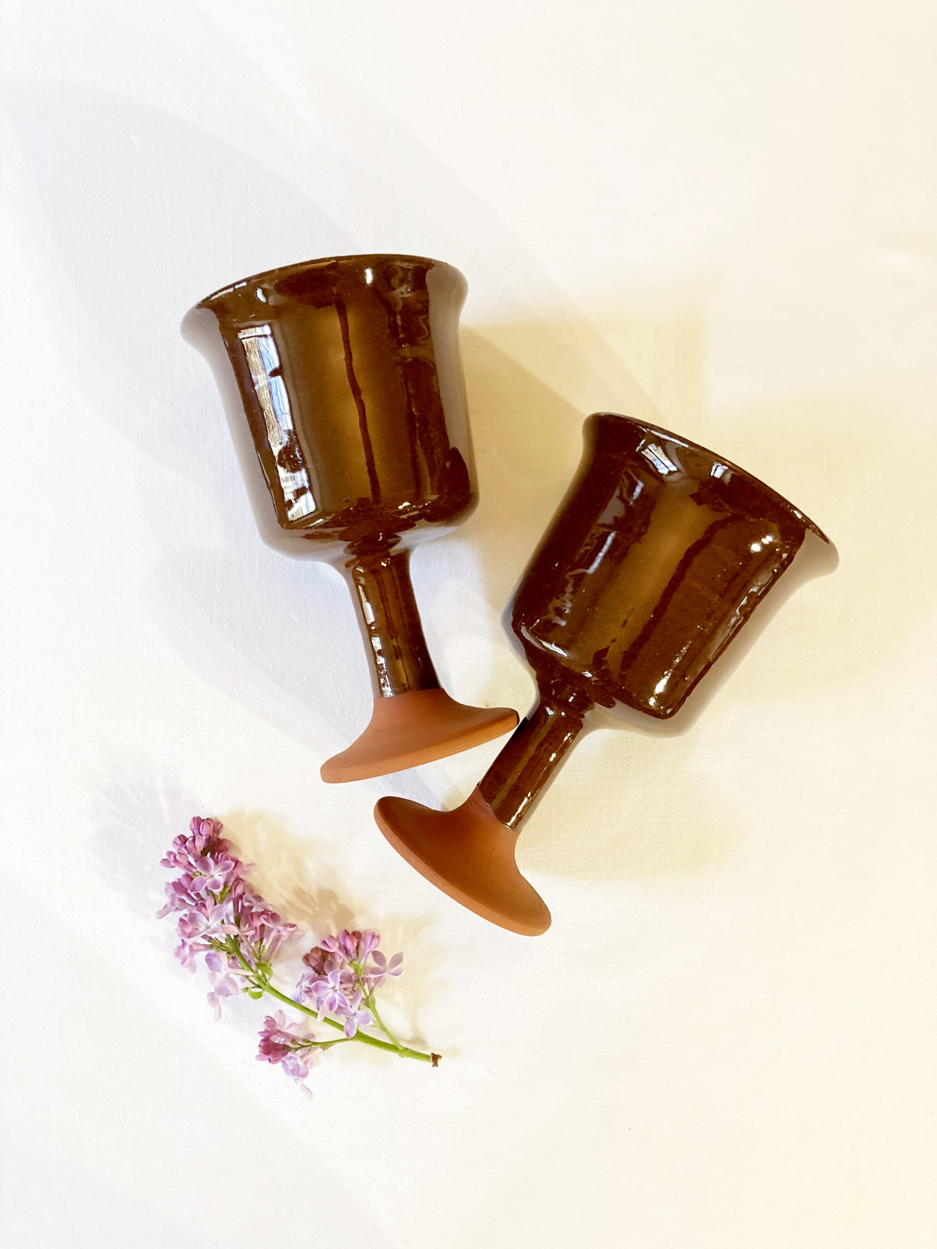 Brown glazed artisanal ceramic stemware