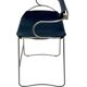 Kitchen bar stool with a weathered silver metal backrest and navy blue leather.