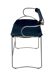 Kitchen bar stool with a weathered silver metal backrest and navy blue leather.