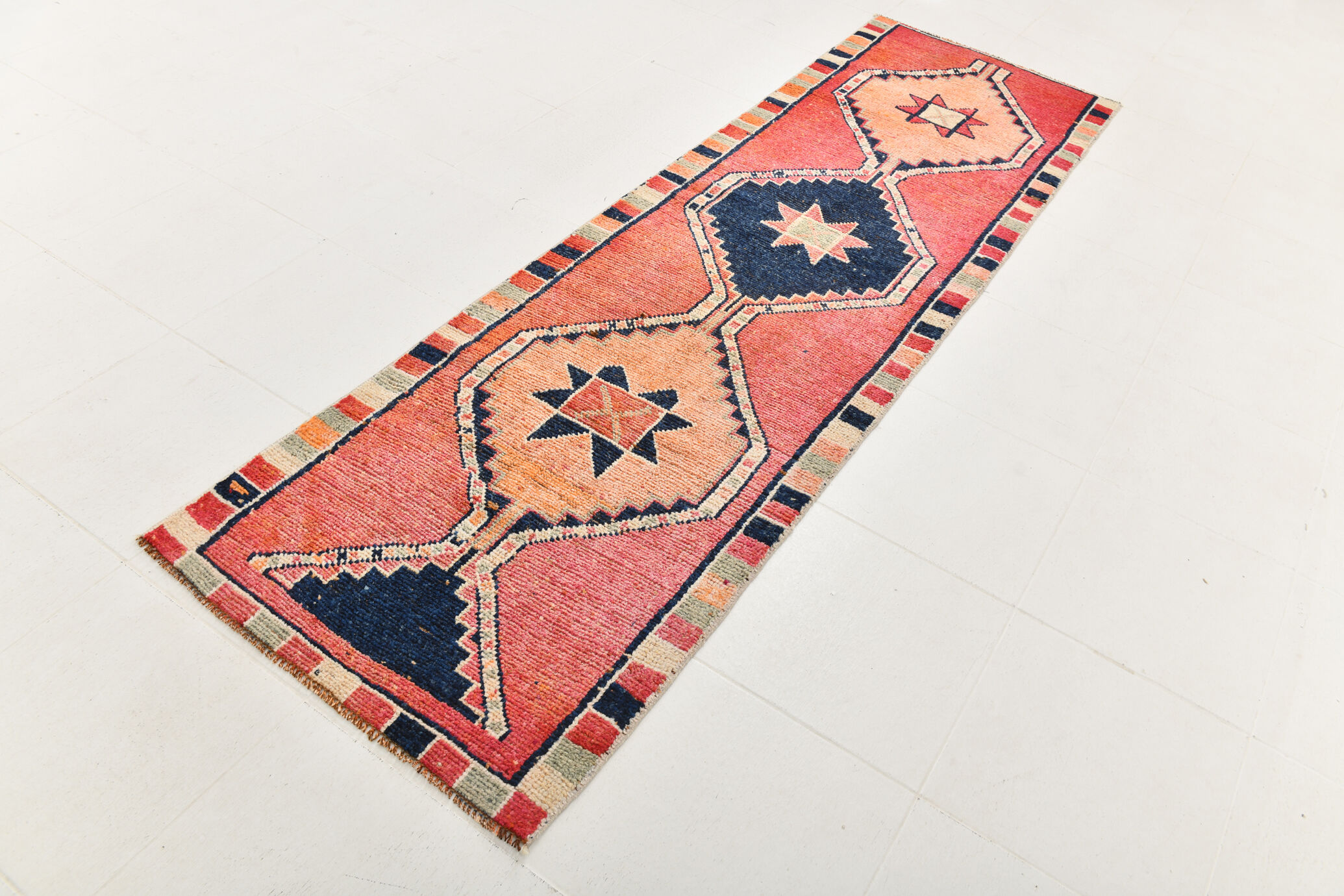 3x9 Somon Red & Dark Blue Hallway Runner Rug
