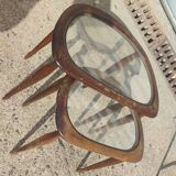 2 tables in mahogany, glass and bronze around 1960