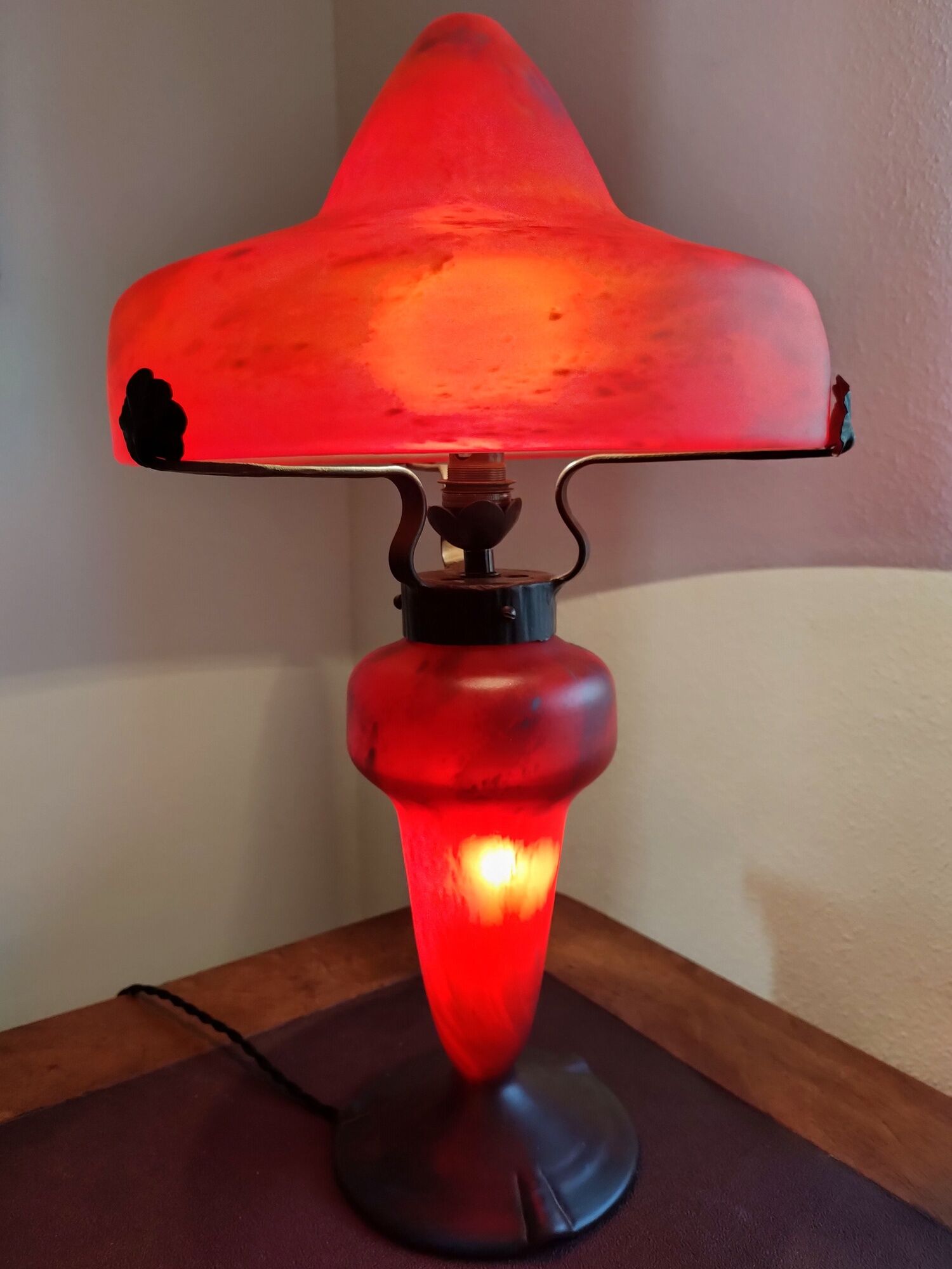 Champignon art-nouveau lamp signed schneider charles - foot and lampshade in glass paste