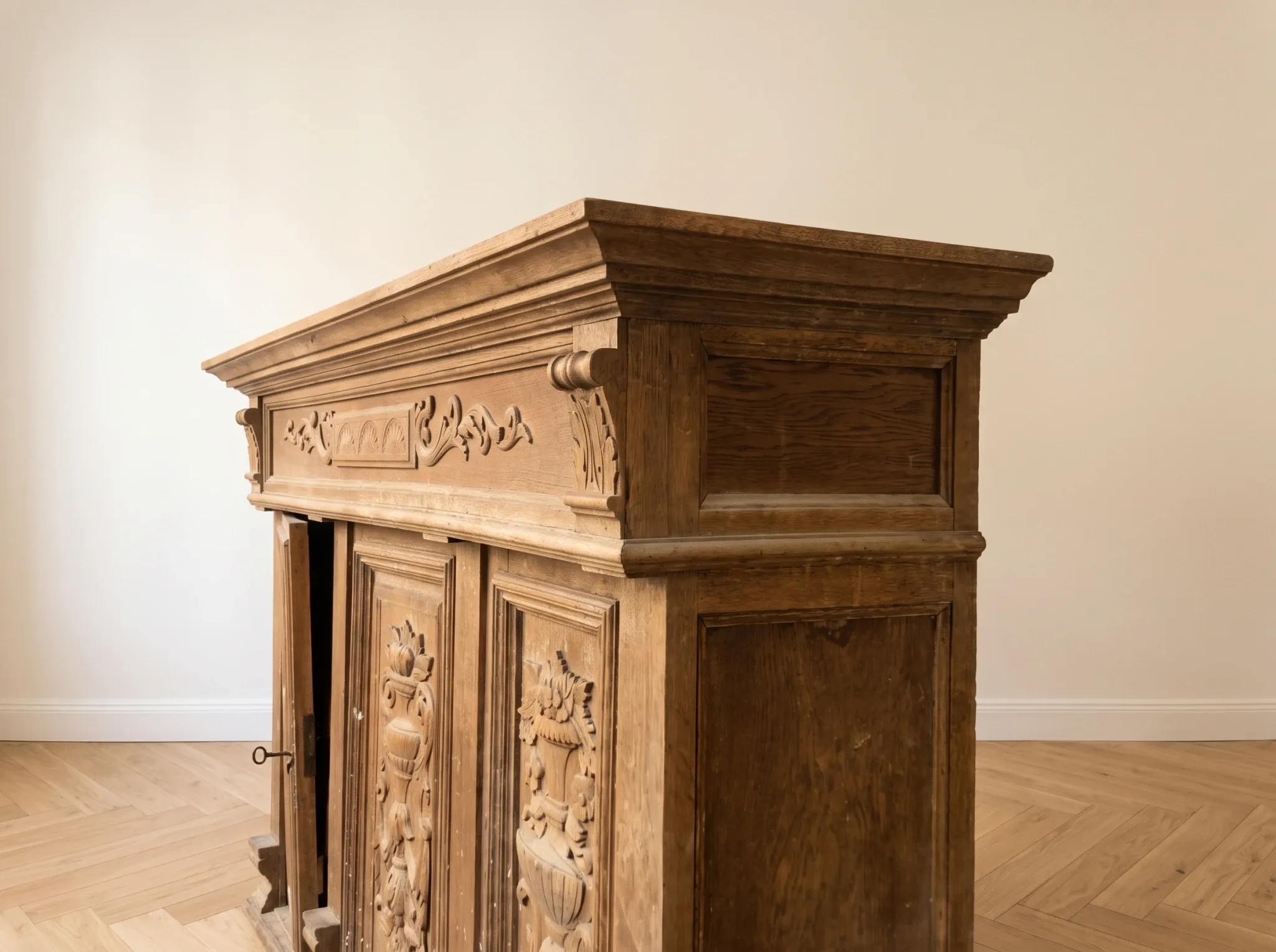 Wall storage unit in Henri IV style made of solid oak.