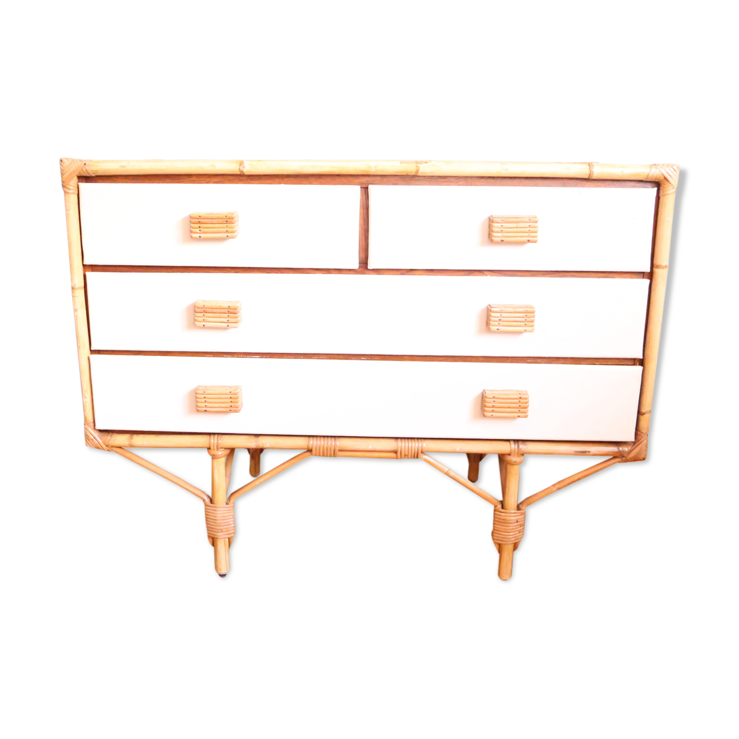 Rattan dresser, natural and white color, 1970s